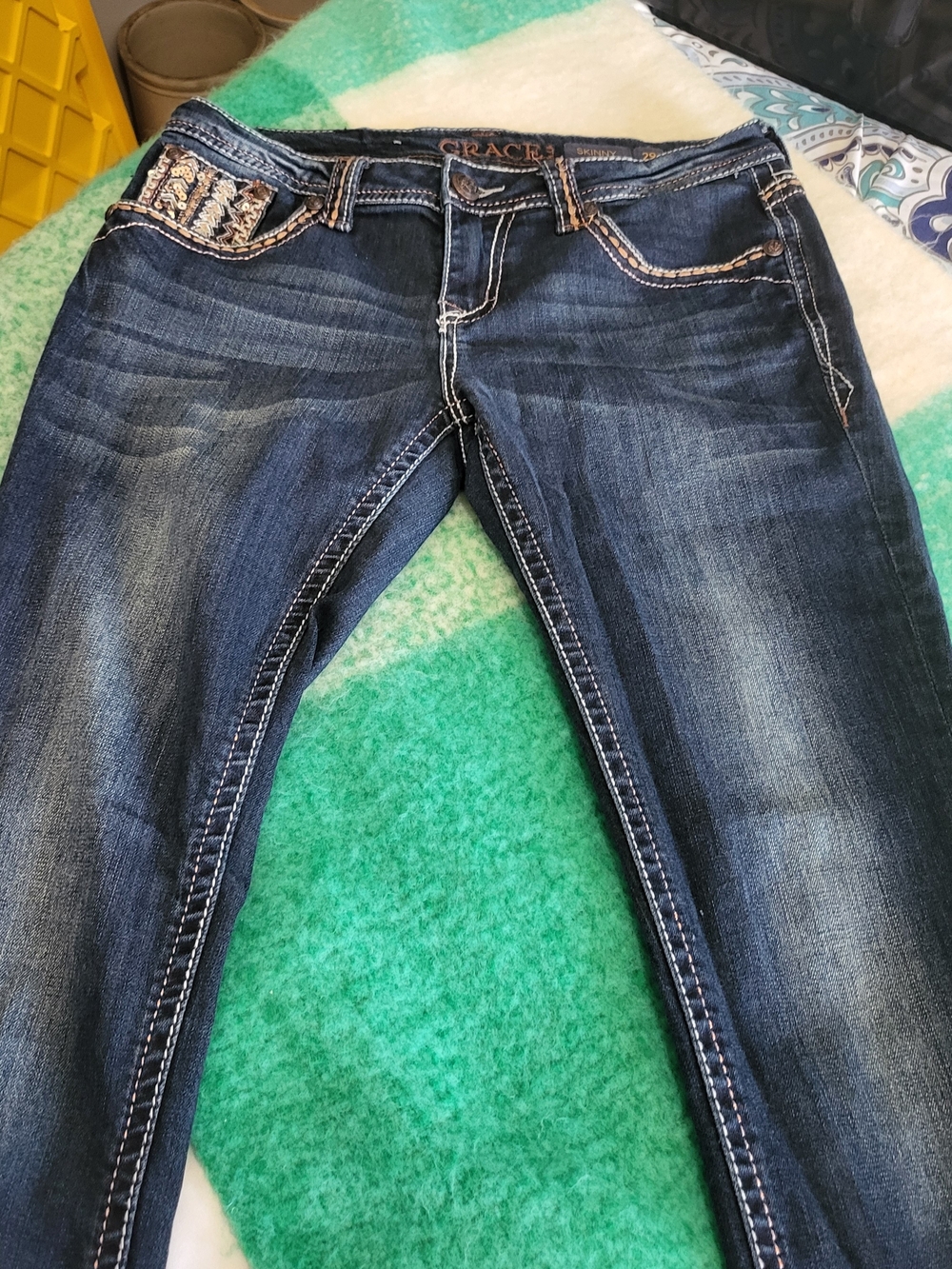 Grace in LA Indigo Skinny Jeans with Contrast Stitching